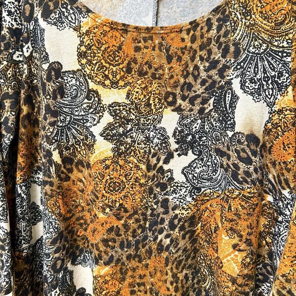 Lbisse Dress Women's 1X Orange Black Tan Knee Length Shift 3/4 Sleeve Abstract - Picture 7 of 11